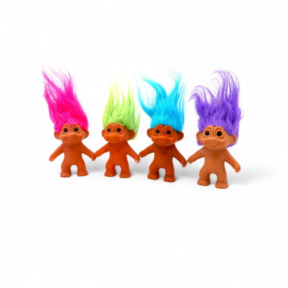 Vintage Russ Troll Doll Lot Set of 4 Mini‎ 3" Trolls Bright Neon Hair 90s Toys